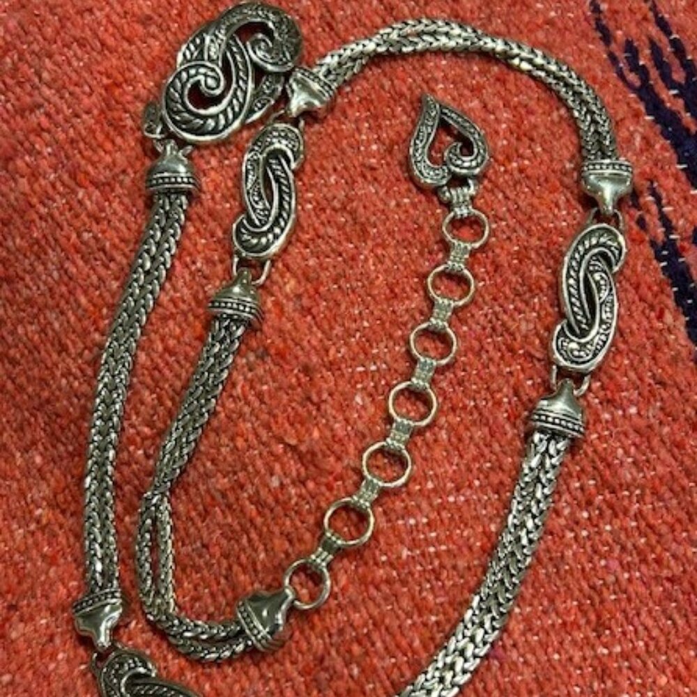 Brighton BALI HAI Silver Scrolled Thick Chain Hook BELT – Size M